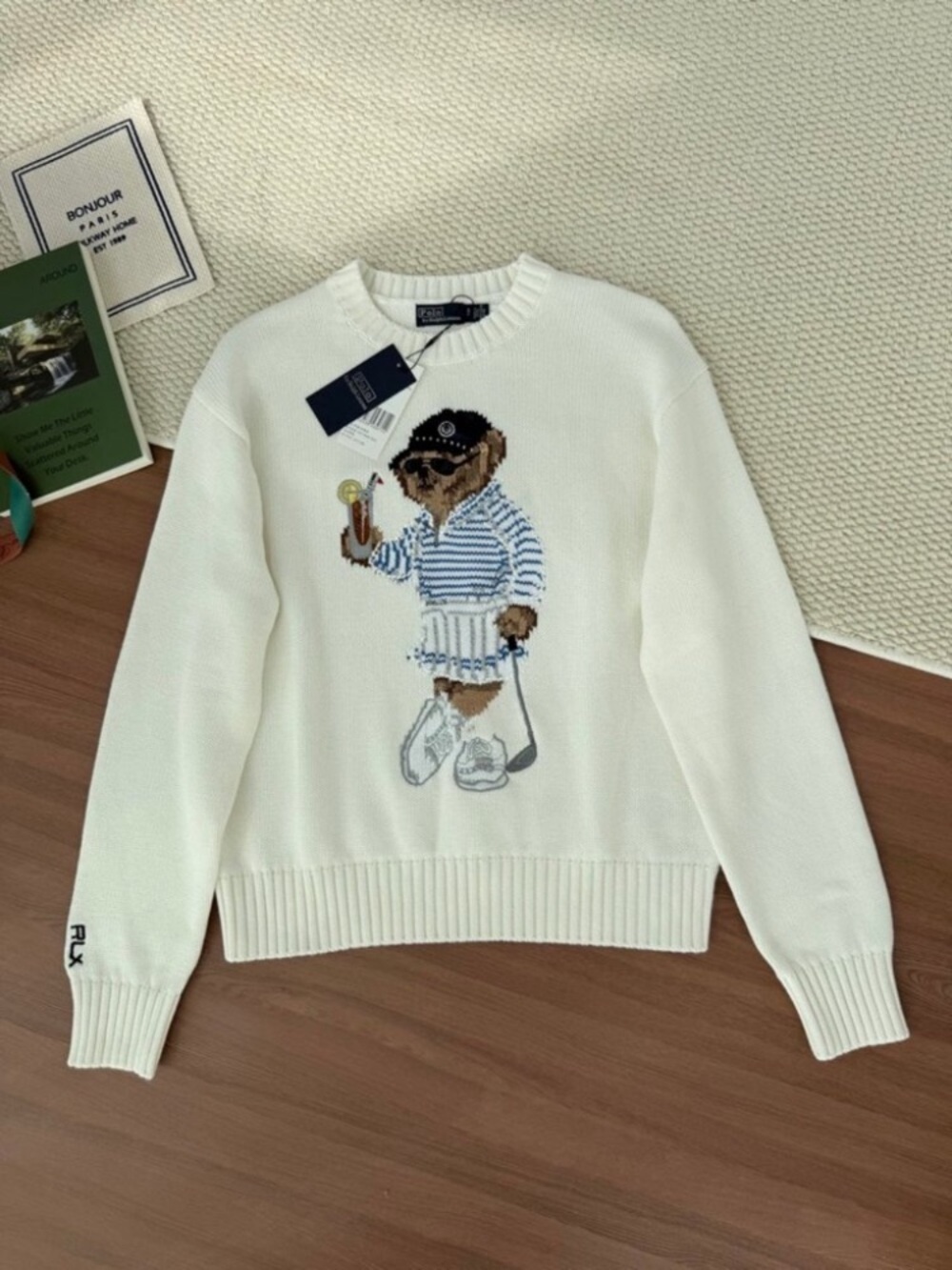 Ralph Lauren Cream Crewneck Sweater with Polo Bear Graphic